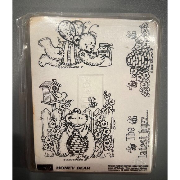 Stampin’ Up! Honey Honey Bear Wooden Block‎ Stamps Retired 4 Total With Case - Picture 2 of 5